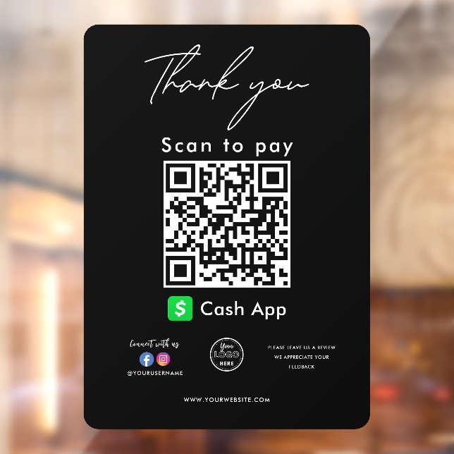 Cash App QR Code Logo Thank you Scan to Pay Window Cling (Sheet 2)