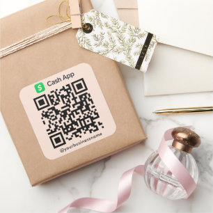 Cash App QR Code Payment Scan to Pay Soft Peach Square Sticker