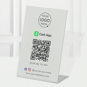 Cash App QR Code Scan to Pay Business Grey Pedestal Sign