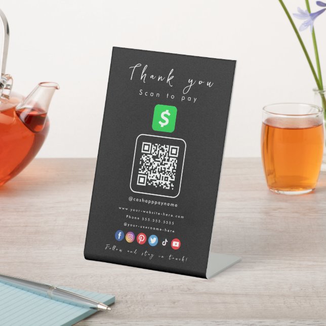 Cash App QR Code Thank You Scan To Pay Black Pedestal Sign (In SItu)