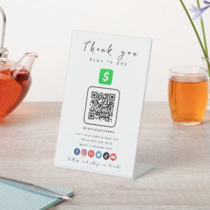 Cash App QR Code Thank You Scan To Pay White Pedestal Sign