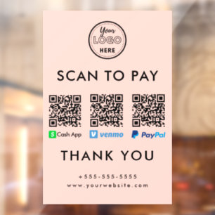 Cash App Venmo Paypal QR Code Scan to Pay Logo Window Cling