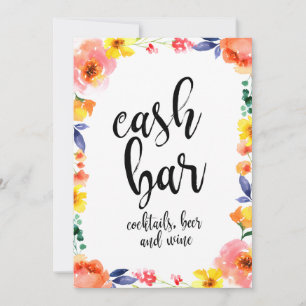 Cash Bar Affordable Boho Floral Wedding Sign