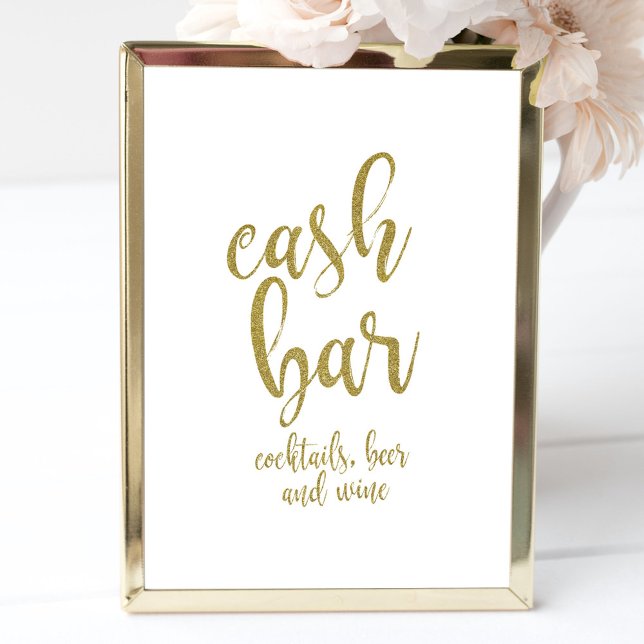 Cash Bar Gold Glitter Affordable Wedding Sign Invitation (Creator Uploaded)