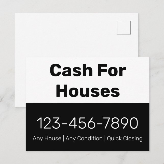 Cash For Houses Black White Phone Number Your Text Postcard (Front/Back)