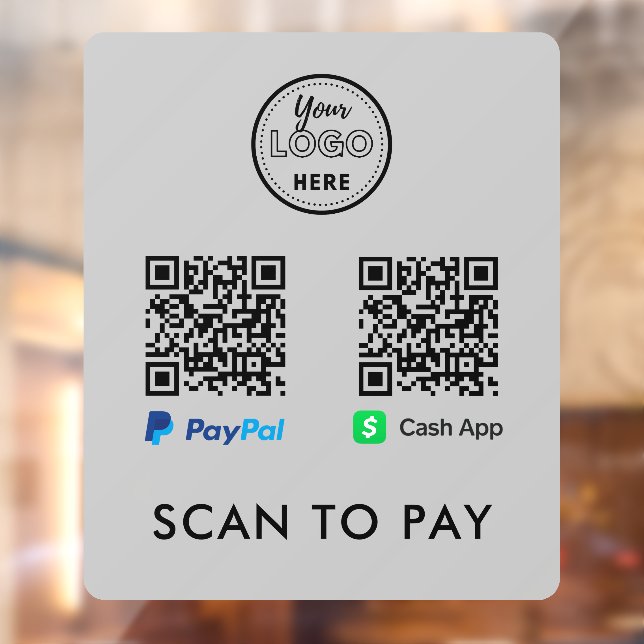 CashApp Paypal QR Code Scan to Pay Logo Grey Window Cling (Sheet 2)