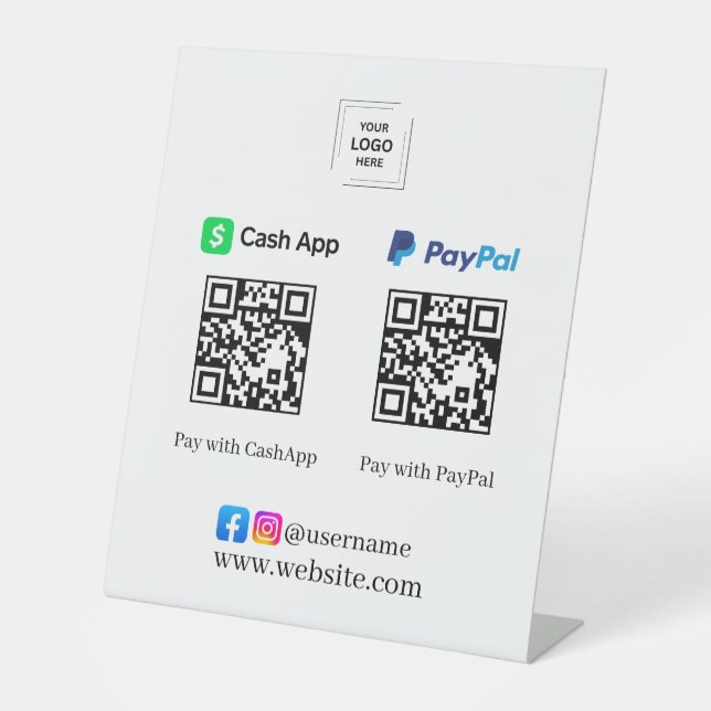 CashApp PayPal QR Code Scan to Pay Pedestal Sign (Front)