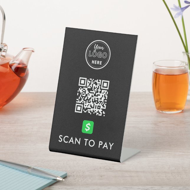 CashApp QR Code Scan to Pay Modern Logo Black Pedestal Sign (In SItu)