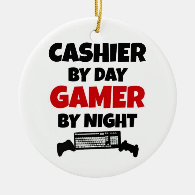 Cashier by Day Gamer by Night Ceramic Tree Decoration (Front)