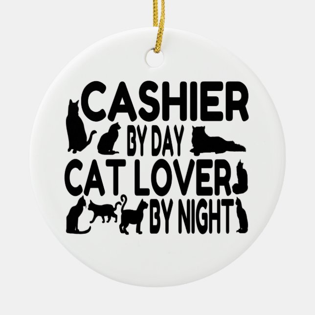 Cashier Cat Lover Ceramic Tree Decoration (Front)
