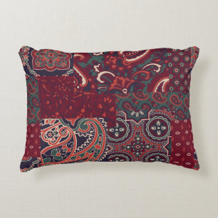 Cashmere Paisley Silk: Abstract Vintage Patchwork Decorative Cushion