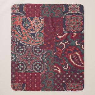Cashmere Paisley Silk: Abstract Vintage Patchwork Sherpa Blanket