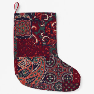 Cashmere Paisley Silk: Abstract Vintage Patchwork Small Christmas Stocking