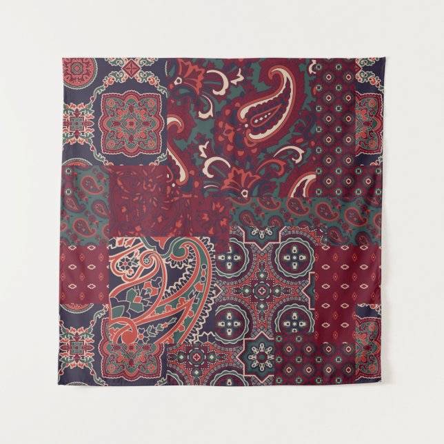 Cashmere Paisley Silk: Abstract Vintage Patchwork Tapestry (Front)
