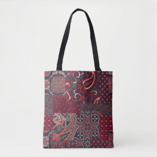 Cashmere Paisley Silk: Abstract Vintage Patchwork Tote Bag