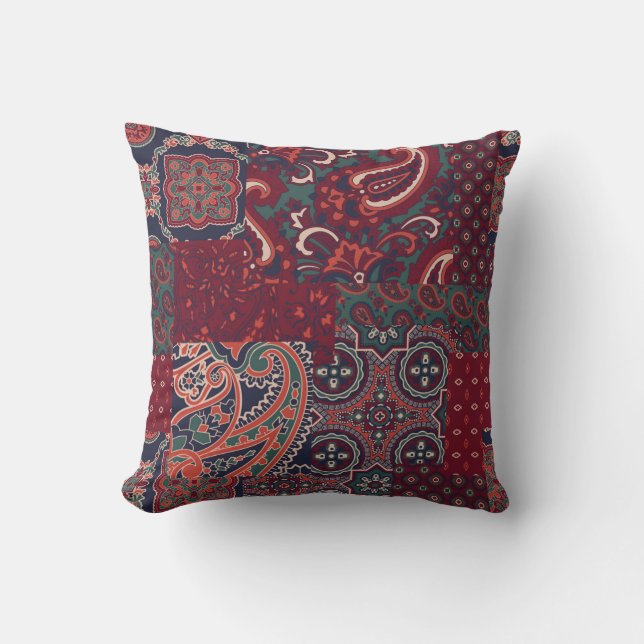 cashmere paisley silk fabric patchwork abstract vi cushion (Front)
