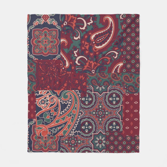cashmere paisley silk fabric patchwork abstract vi fleece blanket (Front)