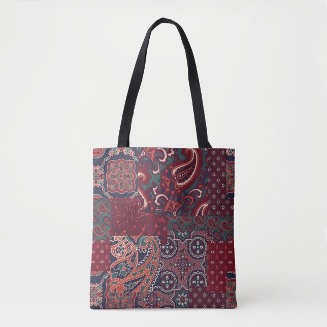 cashmere paisley silk fabric patchwork abstract vi tote bag (Front)