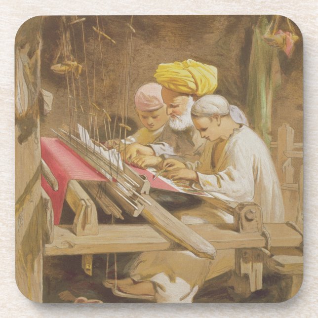Cashmere Shawls: Weaving, 1863 (chromolitho) Coaster (Front)