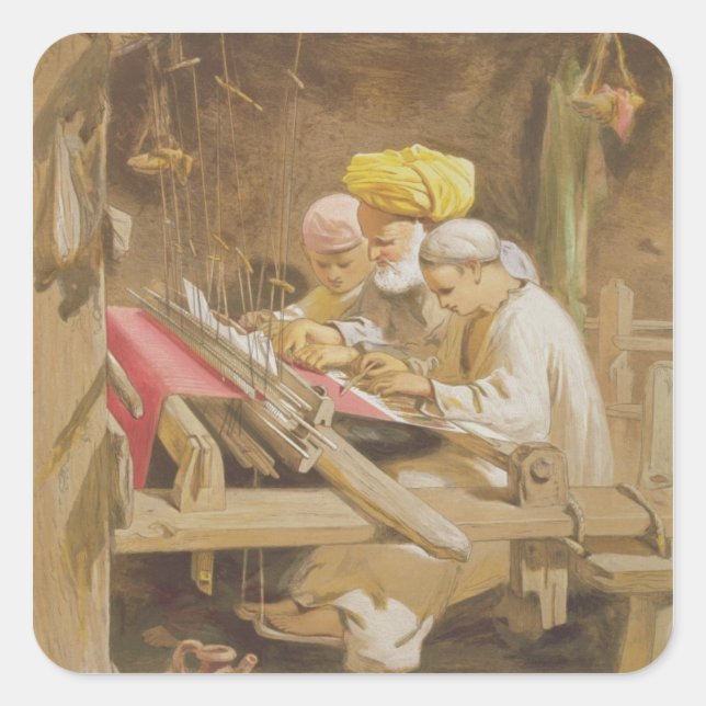 Cashmere Shawls: Weaving, 1863 (chromolitho) Square Sticker (Front)