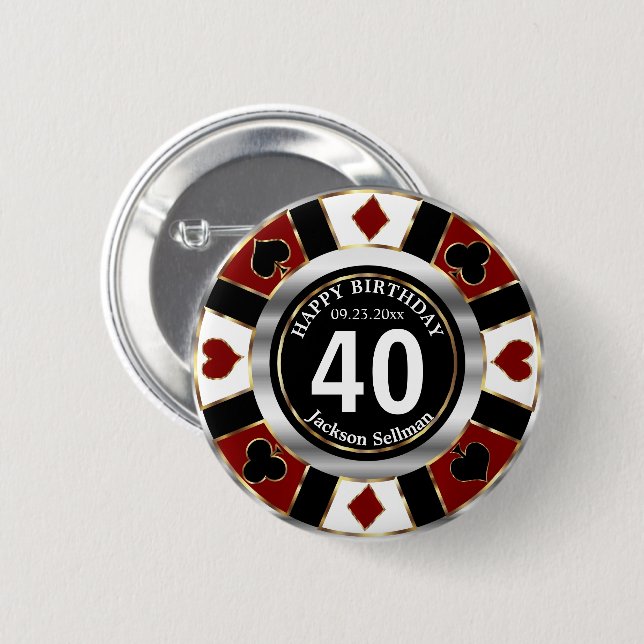 Casino 00th Birthday Party - Dark Red 6 Cm Round Badge (Front & Back)