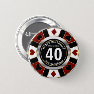 Casino 00th Birthday Party - Dark Red 6 Cm Round Badge