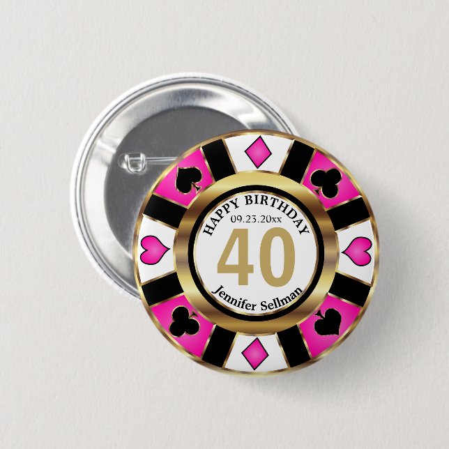 Casino 00th Birthday Party -Pink 6 Cm Round Badge (Front & Back)