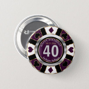 Casino 00th Birthday Party - Plum Purple 6 Cm Round Badge