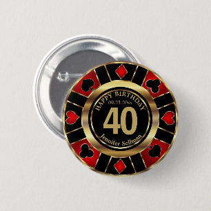 Casino 00th Birthday Party - Red and Black 6 Cm Round Badge