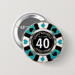 Casino 00th Birthday Party -Teal 6 Cm Round Badge