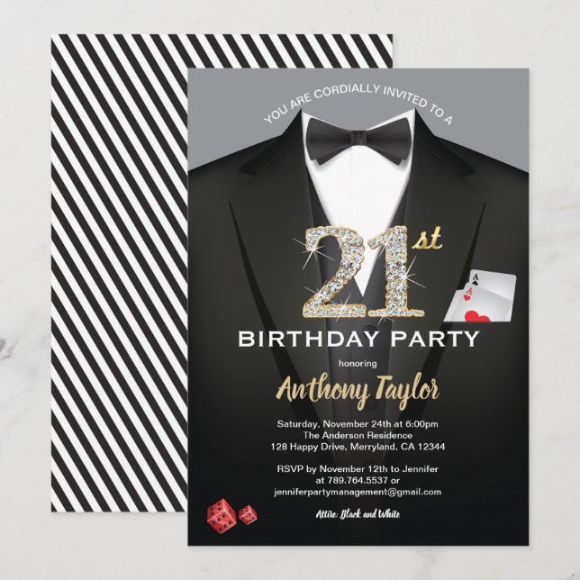 Casino 21st birthday black and gold poker card (Front/Back)