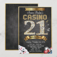 Casino 21st Gold Diamond Birthday Invitation