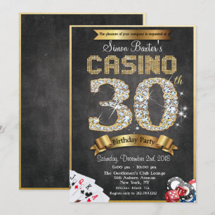 Casino 30th Gold Diamond Birthday Invitation