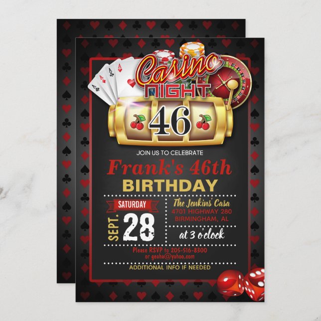Casino 46th Birthday Invitation (Front/Back)