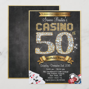Casino 50th Gold Diamond Birthday Invitation