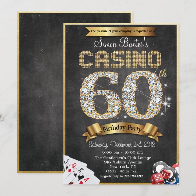 Casino 60th Gold Diamond Birthday Invitation (Front/Back)