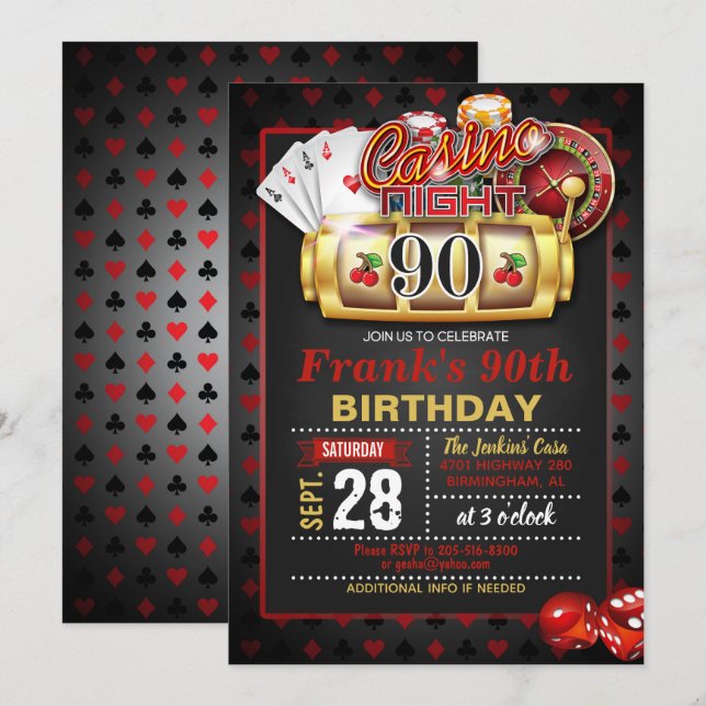 Casino 90th Birthday Invitation (Front/Back)