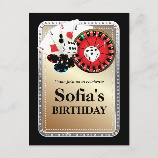 casino adult game birthday Postcard invitation (Front)