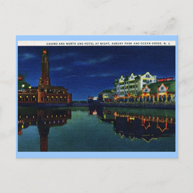 Casino and Hotel, Asbury Park, Ocean Grove NJ Vint Postcard (Front)