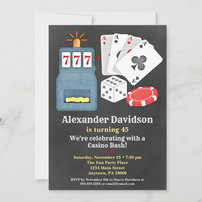 Casino Birthday Invitation Poker Gambling Vegas (Front)