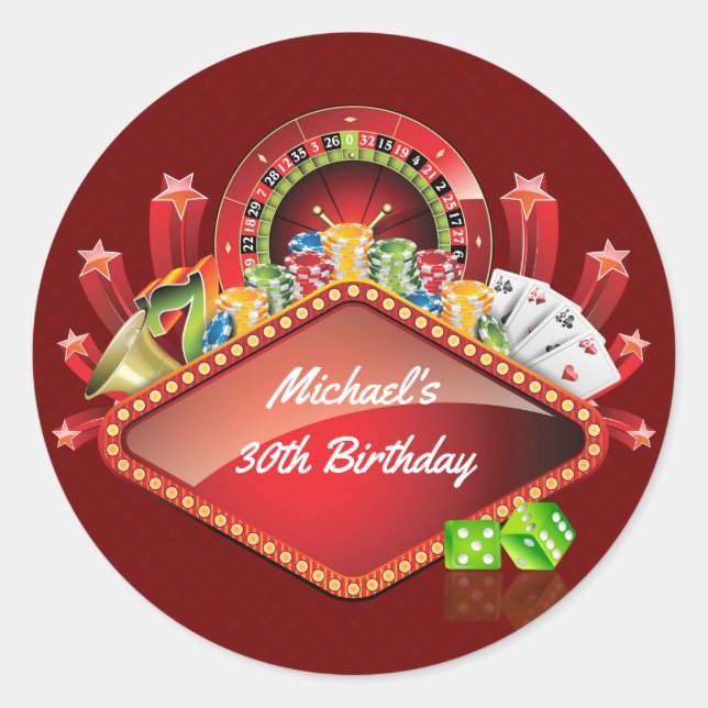 Casino Birthday Party Classic Round Sticker (Front)