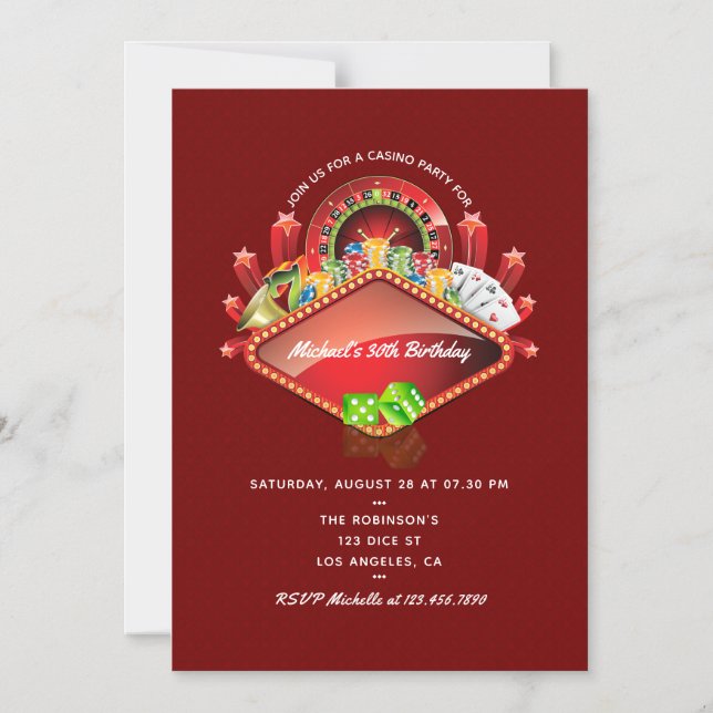 Casino Birthday Party Magnetic Invitation (Front)