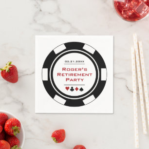 Casino Black White Poker Chip Retirement Party Napkin