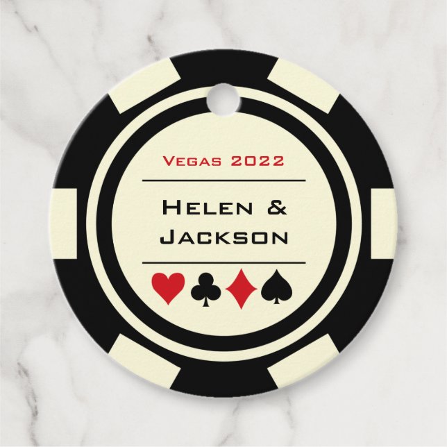 Casino Black White Poker Chips Las Vegas Wedding Favour Tags (Front)