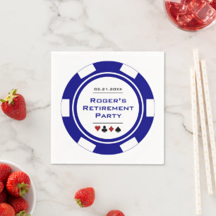 Casino Blue White Poker Chip Retirement Party Napkin