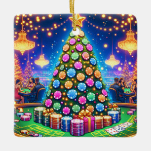 Casino Card Table And Poker Chip Christmas Tree Ceramic Ornament