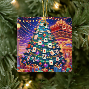 Casino Card Table Chips Christmas Tree With Cards Ceramic Ornament