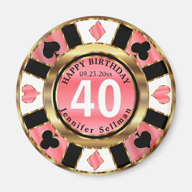 Casino Chip Las Vegas Birthday - Coral Magnet (Front)