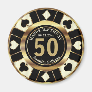 Casino Chip Las Vegas Birthday - Cream and Gold Magnet