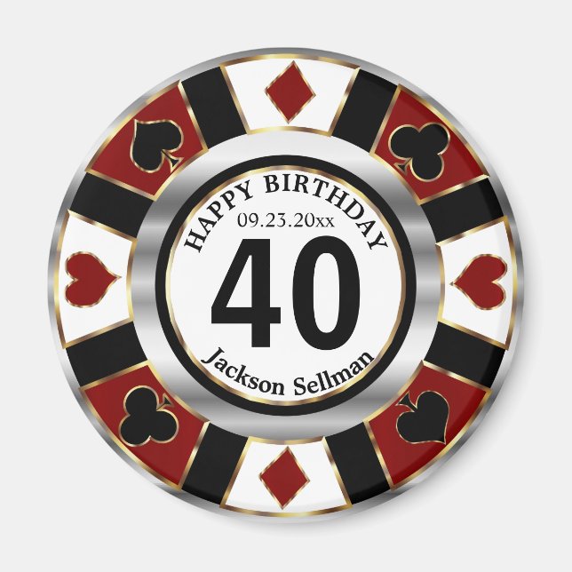 Casino Chip Las Vegas Birthday - Dark Red Magnet (Front)